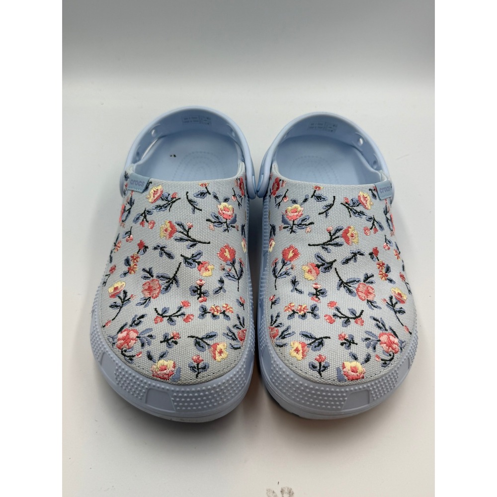 Crocs Classic Clog Light Blue Floral Embroidery Women's 12 Men's 10 Slip On - Picture 2 of 5